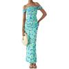 imagePRETTYGARDEN Maxi Dresses for Women 2025 Summer Elegant Floral Off Shoulder Ruched Mesh Cocktail Wedding Guest DressLight Green Daisy