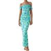 imagePRETTYGARDEN Maxi Dresses for Women 2025 Summer Elegant Floral Off Shoulder Ruched Mesh Cocktail Wedding Guest DressLight Green Daisy