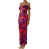imagePRETTYGARDEN Maxi Dresses for Women 2025 Summer Elegant Floral Off Shoulder Ruched Mesh Cocktail Wedding Guest DressNavy Red Floral