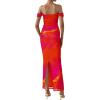 imagePRETTYGARDEN Maxi Dresses for Women 2025 Summer Elegant Floral Off Shoulder Ruched Mesh Cocktail Wedding Guest DressOrange Red Big Floral