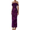 imagePRETTYGARDEN Maxi Dresses for Women 2025 Summer Elegant Floral Off Shoulder Ruched Mesh Cocktail Wedding Guest DressPurple Floral