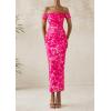 imagePRETTYGARDEN Maxi Dresses for Women 2025 Summer Elegant Floral Off Shoulder Ruched Mesh Cocktail Wedding Guest DressRose Red Floral