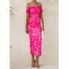 imagePRETTYGARDEN Maxi Dresses for Women 2025 Summer Elegant Floral Off Shoulder Ruched Mesh Cocktail Wedding Guest DressRose Red Floral
