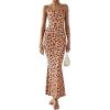 imagePRETTYGARDEN Maxi Dresses for Women 2025 Summer Halter Leopard Print Backless Sexy Bodycon Cocktail Beach Long DressKhaki Leopard