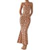 imagePRETTYGARDEN Maxi Dresses for Women 2025 Summer Halter Leopard Print Backless Sexy Bodycon Cocktail Beach Long DressKhaki Leopard