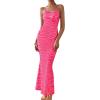 imagePRETTYGARDEN Maxi Dresses for Women 2025 Summer Halter Leopard Print Backless Sexy Bodycon Cocktail Beach Long DressZebra Rose Red