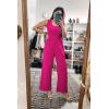 imagePRETTYGARDEN One Piece Jumpsuits 2025 Spring Sleeveless Tank Wide Leg Summer Casual Travel Airport Outfits Pants RompersRose Red