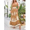 imagePRETTYGARDEN Summer Dress for Women 2025 Floral Sundress Spaghetti Strap Flowy Beach Vacation Boho Maxi DressesKhaki Floral