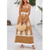 imagePRETTYGARDEN Summer Dress for Women 2025 Floral Sundress Spaghetti Strap Flowy Beach Vacation Boho Maxi DressesKhaki Floral