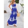 imagePRETTYGARDEN Summer Dress for Women 2025 Floral Sundress Spaghetti Strap Flowy Beach Vacation Boho Maxi DressesRoyal Blue White Floral