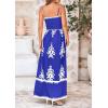 imagePRETTYGARDEN Summer Dress for Women 2025 Floral Sundress Spaghetti Strap Flowy Beach Vacation Boho Maxi DressesRoyal Blue White Floral
