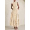 imagePRETTYGARDEN Summer Dresses for Women 2025 Casual Eyelet Sleeveless Wedding Guest Maxi Dress Tank Top Sundress with PocketsBeige