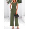 imagePRETTYGARDEN Summer Jumpsuits for Women Dressy 2025 Ribbed Cap Sleeve Wide Leg Pants Rompers Elegant Casual One Piece OutfitsArmy Green