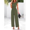 imagePRETTYGARDEN Summer Jumpsuits for Women Dressy 2025 Ribbed Cap Sleeve Wide Leg Pants Rompers Elegant Casual One Piece OutfitsArmy Green