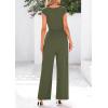 imagePRETTYGARDEN Summer Jumpsuits for Women Dressy 2025 Ribbed Cap Sleeve Wide Leg Pants Rompers Elegant Casual One Piece OutfitsArmy Green
