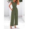 imagePRETTYGARDEN Summer Jumpsuits for Women Dressy 2025 Ribbed Cap Sleeve Wide Leg Pants Rompers Elegant Casual One Piece OutfitsArmy Green