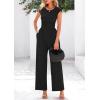 imagePRETTYGARDEN Summer Jumpsuits for Women Dressy 2025 Ribbed Cap Sleeve Wide Leg Pants Rompers Elegant Casual One Piece OutfitsBlack