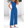 imagePRETTYGARDEN Summer Jumpsuits for Women Dressy 2025 Ribbed Cap Sleeve Wide Leg Pants Rompers Elegant Casual One Piece OutfitsBlue