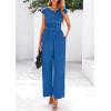 imagePRETTYGARDEN Summer Jumpsuits for Women Dressy 2025 Ribbed Cap Sleeve Wide Leg Pants Rompers Elegant Casual One Piece OutfitsBlue