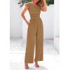 imagePRETTYGARDEN Summer Jumpsuits for Women Dressy 2025 Ribbed Cap Sleeve Wide Leg Pants Rompers Elegant Casual One Piece OutfitsCamel