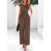 imagePRETTYGARDEN Summer Jumpsuits for Women Dressy 2025 Ribbed Cap Sleeve Wide Leg Pants Rompers Elegant Casual One Piece OutfitsCoffee