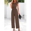 imagePRETTYGARDEN Summer Jumpsuits for Women Dressy 2025 Ribbed Cap Sleeve Wide Leg Pants Rompers Elegant Casual One Piece OutfitsCoffee