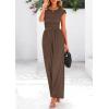imagePRETTYGARDEN Summer Jumpsuits for Women Dressy 2025 Ribbed Cap Sleeve Wide Leg Pants Rompers Elegant Casual One Piece OutfitsCoffee