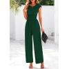 imagePRETTYGARDEN Summer Jumpsuits for Women Dressy 2025 Ribbed Cap Sleeve Wide Leg Pants Rompers Elegant Casual One Piece OutfitsDark Green