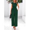 imagePRETTYGARDEN Summer Jumpsuits for Women Dressy 2025 Ribbed Cap Sleeve Wide Leg Pants Rompers Elegant Casual One Piece OutfitsDark Green