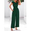 imagePRETTYGARDEN Summer Jumpsuits for Women Dressy 2025 Ribbed Cap Sleeve Wide Leg Pants Rompers Elegant Casual One Piece OutfitsDark Green