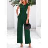 imagePRETTYGARDEN Summer Jumpsuits for Women Dressy 2025 Ribbed Cap Sleeve Wide Leg Pants Rompers Elegant Casual One Piece OutfitsDark Green