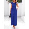 imagePRETTYGARDEN Summer Jumpsuits for Women Dressy 2025 Ribbed Cap Sleeve Wide Leg Pants Rompers Elegant Casual One Piece OutfitsDeep Blue