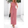 imagePRETTYGARDEN Summer Jumpsuits for Women Dressy 2025 Ribbed Cap Sleeve Wide Leg Pants Rompers Elegant Casual One Piece OutfitsDusty Pink