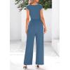 imagePRETTYGARDEN Summer Jumpsuits for Women Dressy 2025 Ribbed Cap Sleeve Wide Leg Pants Rompers Elegant Casual One Piece OutfitsGrey Blue