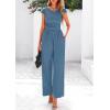 imagePRETTYGARDEN Summer Jumpsuits for Women Dressy 2025 Ribbed Cap Sleeve Wide Leg Pants Rompers Elegant Casual One Piece OutfitsGrey Blue