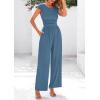 imagePRETTYGARDEN Summer Jumpsuits for Women Dressy 2025 Ribbed Cap Sleeve Wide Leg Pants Rompers Elegant Casual One Piece OutfitsGrey Blue