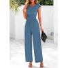imagePRETTYGARDEN Summer Jumpsuits for Women Dressy 2025 Ribbed Cap Sleeve Wide Leg Pants Rompers Elegant Casual One Piece OutfitsGrey Blue