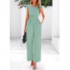 imagePRETTYGARDEN Summer Jumpsuits for Women Dressy 2025 Ribbed Cap Sleeve Wide Leg Pants Rompers Elegant Casual One Piece OutfitsGrey Green