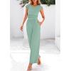 imagePRETTYGARDEN Summer Jumpsuits for Women Dressy 2025 Ribbed Cap Sleeve Wide Leg Pants Rompers Elegant Casual One Piece OutfitsGrey Green