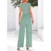 imagePRETTYGARDEN Summer Jumpsuits for Women Dressy 2025 Ribbed Cap Sleeve Wide Leg Pants Rompers Elegant Casual One Piece OutfitsGrey Green