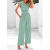 imagePRETTYGARDEN Summer Jumpsuits for Women Dressy 2025 Ribbed Cap Sleeve Wide Leg Pants Rompers Elegant Casual One Piece OutfitsGrey Green