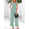imagePRETTYGARDEN Summer Jumpsuits for Women Dressy 2025 Ribbed Cap Sleeve Wide Leg Pants Rompers Elegant Casual One Piece OutfitsGrey Green