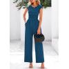 imagePRETTYGARDEN Summer Jumpsuits for Women Dressy 2025 Ribbed Cap Sleeve Wide Leg Pants Rompers Elegant Casual One Piece OutfitsLake Blue