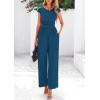 imagePRETTYGARDEN Summer Jumpsuits for Women Dressy 2025 Ribbed Cap Sleeve Wide Leg Pants Rompers Elegant Casual One Piece OutfitsLake Blue