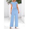 imagePRETTYGARDEN Summer Jumpsuits for Women Dressy 2025 Ribbed Cap Sleeve Wide Leg Pants Rompers Elegant Casual One Piece OutfitsLight Blue