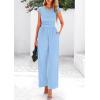 imagePRETTYGARDEN Summer Jumpsuits for Women Dressy 2025 Ribbed Cap Sleeve Wide Leg Pants Rompers Elegant Casual One Piece OutfitsLight Blue