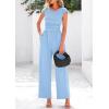 imagePRETTYGARDEN Summer Jumpsuits for Women Dressy 2025 Ribbed Cap Sleeve Wide Leg Pants Rompers Elegant Casual One Piece OutfitsLight Blue