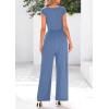imagePRETTYGARDEN Summer Jumpsuits for Women Dressy 2025 Ribbed Cap Sleeve Wide Leg Pants Rompers Elegant Casual One Piece OutfitsLight Grey Blue
