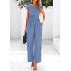 imagePRETTYGARDEN Summer Jumpsuits for Women Dressy 2025 Ribbed Cap Sleeve Wide Leg Pants Rompers Elegant Casual One Piece OutfitsLight Grey Blue
