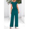 imagePRETTYGARDEN Summer Jumpsuits for Women Dressy 2025 Ribbed Cap Sleeve Wide Leg Pants Rompers Elegant Casual One Piece OutfitsMalachite Green